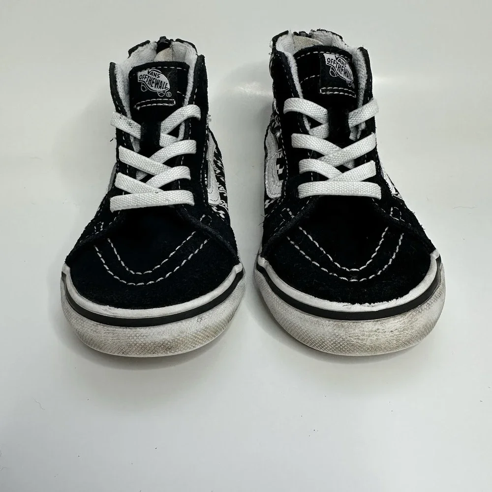 Vans Sk8-Hi Zip toddler Sz 8 Tennis shoes Black White Suede Sneakers